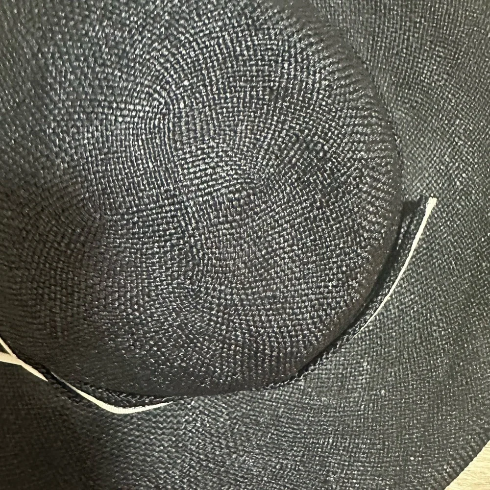 Vtg Ferncroft Straw Hat Black Modern Derby color block Strap One Size
